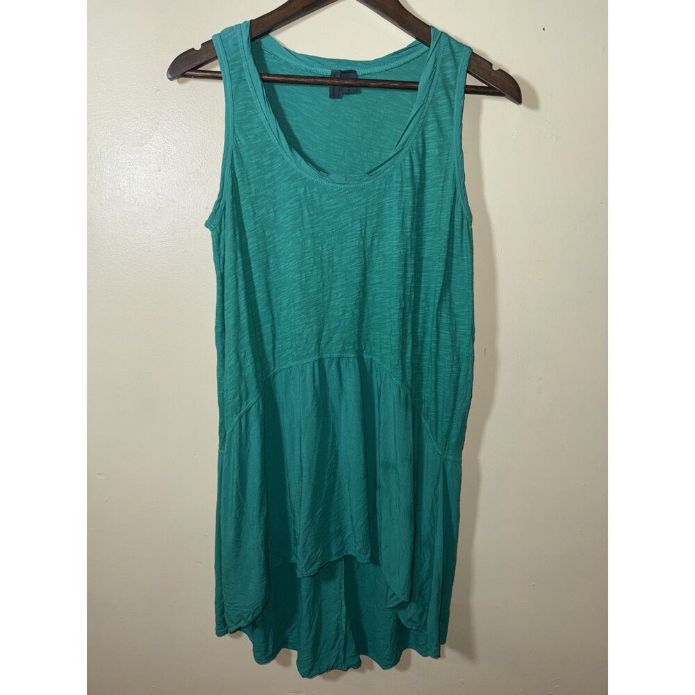 Free People Left of Center Teal Green Slub Knit High Low Tunic Tank Top Small
